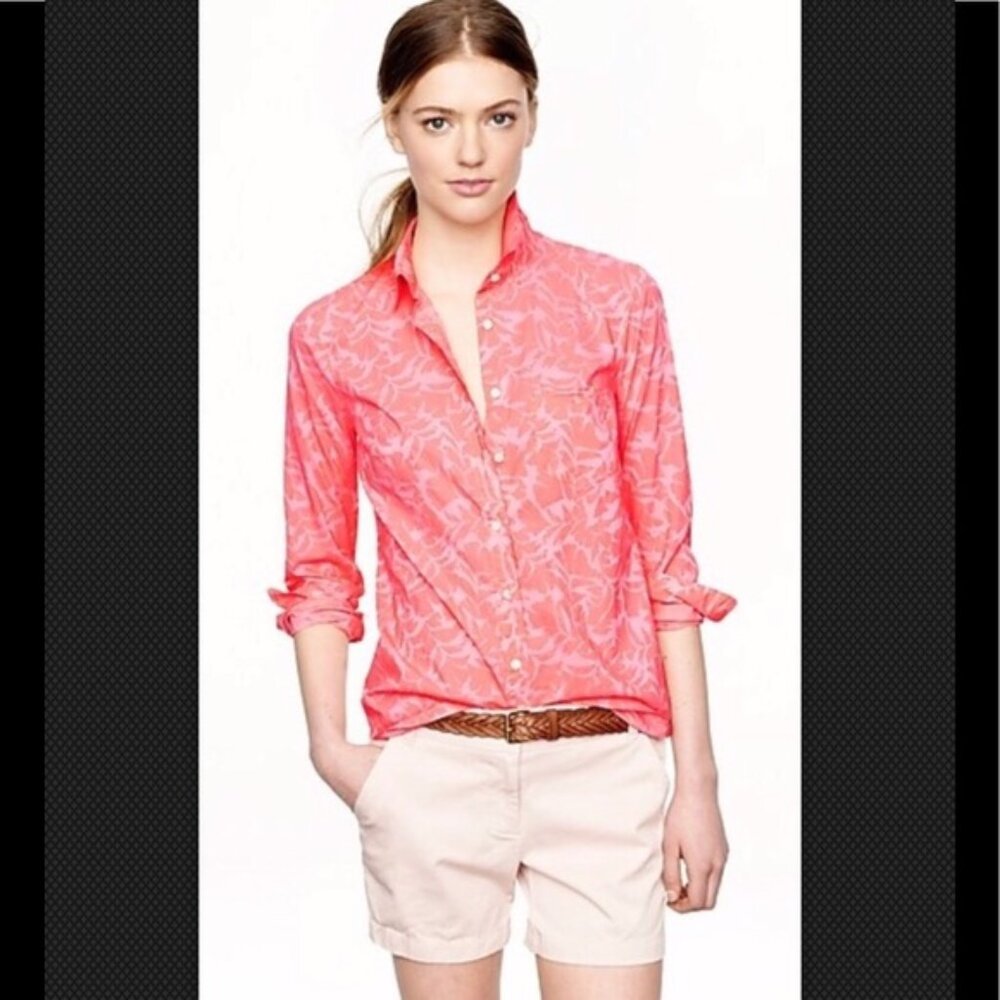 Like New J.Crew Tropical Floral Boy Shirt in Hot Pink